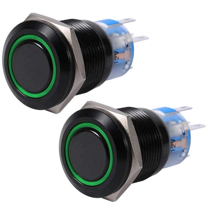 Waterdichte Metalen LED Drukknop Zelfvergrendelend 19mm Set van 2