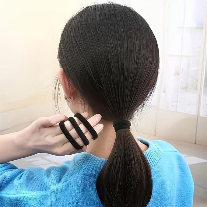 50 pièces Élastiques Épais Élastiques Sans Dommage pour les Cheveux Bandes de Cheveux Douces Antidérapantes pour Femmes & Hommes black