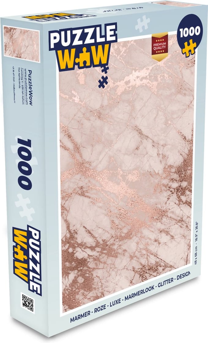 Puzzel Marmer - Roze - Luxe - Marmerlook - Glitter - Design - Legpuzzel - Puzzel 1000 stukjes volwassenen