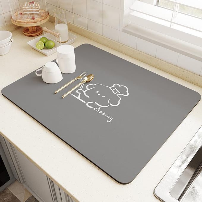 Dessous de verre absorbant et drainant à séchage rapide en boue de diatomées pour comptoirs de cuisine beige