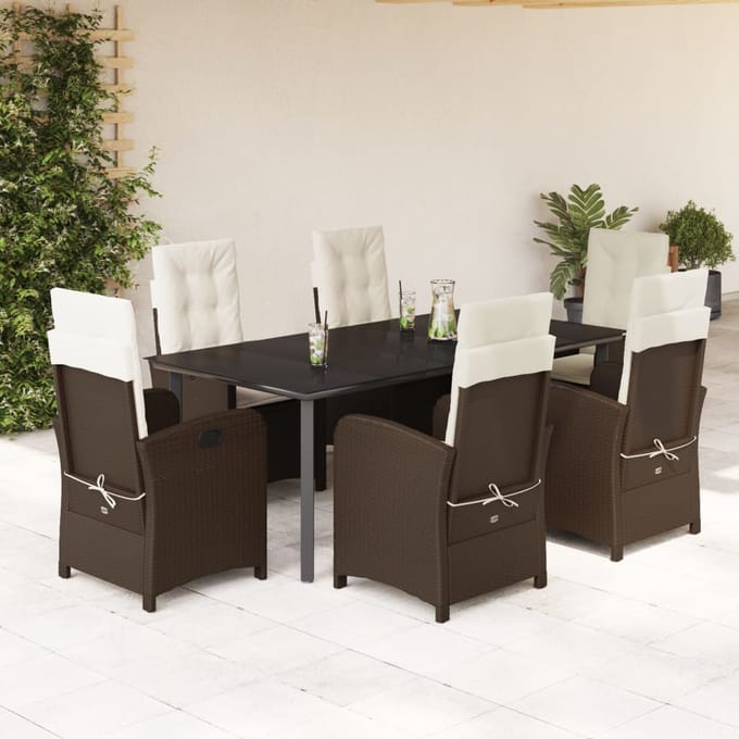 vidaXL - 7-delige - Tuinset - met - kussens - poly - rattan - bruin