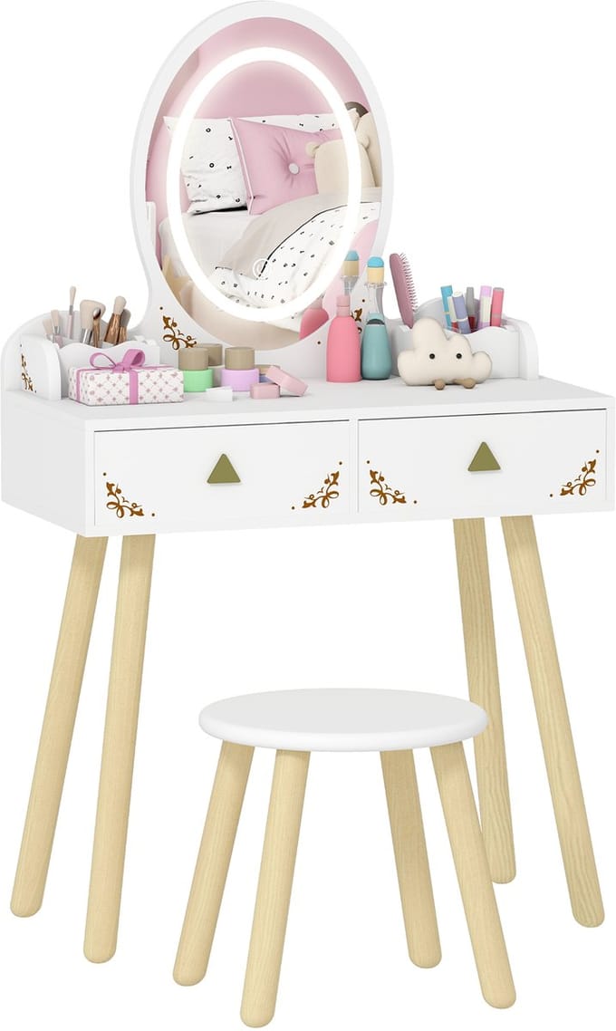 AIYAPLAY - Kaptafelset voor kinderen - MDF, grenenhout - 60x30x99,3 cm - Wit