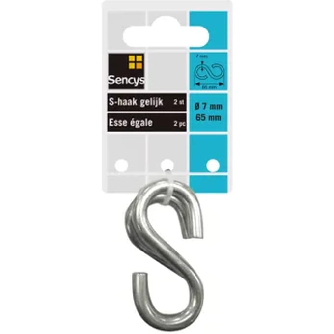 Sencys S-haak - Gegalvaniseerd - Diam. 7x65mm - 2 Stuks