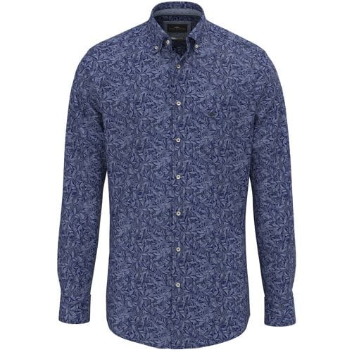 Fynch-Hatton Overhemd Allover Leaf Pattern Misty Blue / male