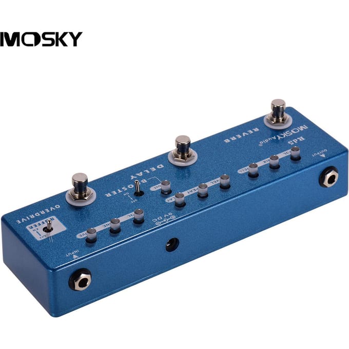 MOSKY RD5 5-in-1 Gitaar Multi-Effectpedaal Reverb + Delay + Booster + Overdrive + Buffer Vol blauw