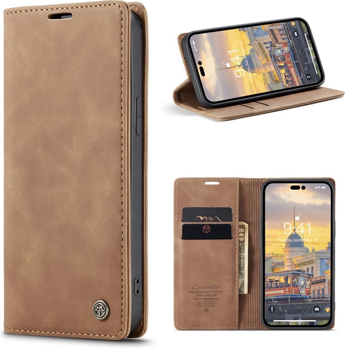 Geschikt Voor iPhone 14 Pro Max hoesje Caseme retro bookcase - Bruin