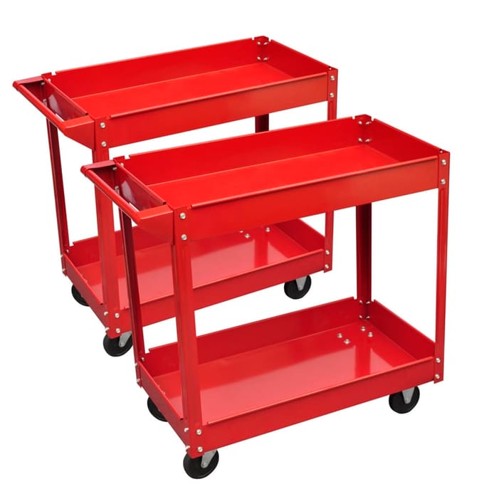 vidaXL - 2 - st - Gereedschapstrolley - met - 2 - schappen - 100 - kg