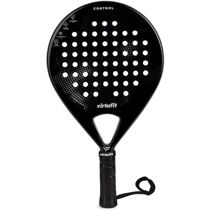VirtuFit Control Padel Racket - Zwart / Grijs - Rond Blad - 365 gram - EVA Soft Kern - Met Polskoord - Voor Beginners