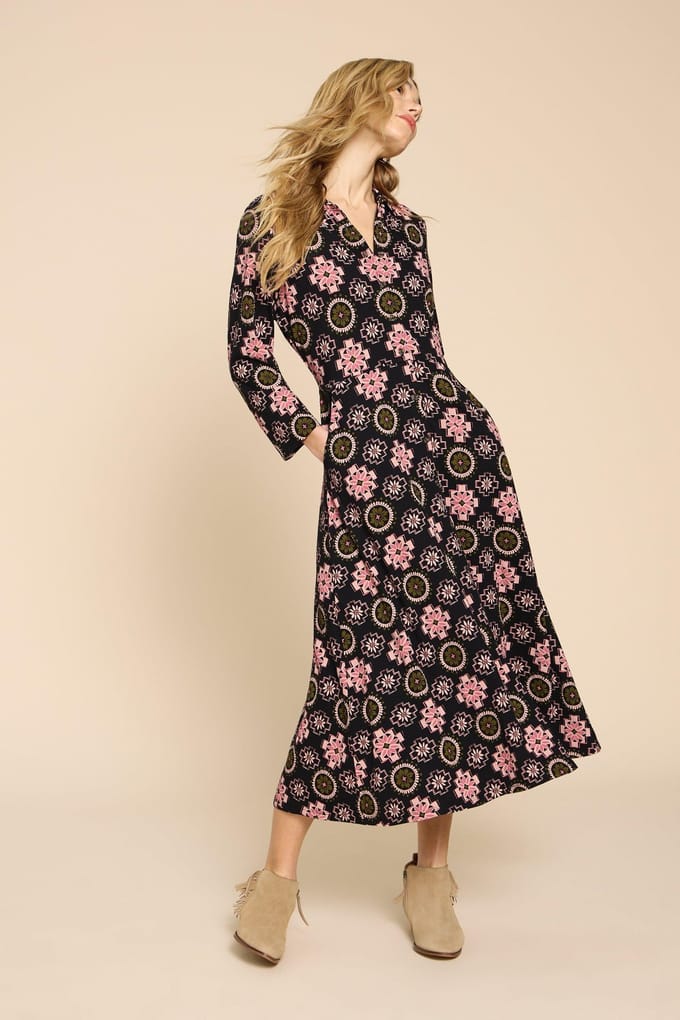 White Stuff Ada Jersey Shirt Dress Black Multi Größe: 24 REGULAR | Blusenkleider Outlet | Damen | Schwarz