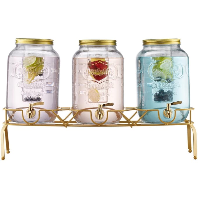Distributeur de boissons 8L Distributeur de boissons pour fêtes Verre avec support 3 pièces