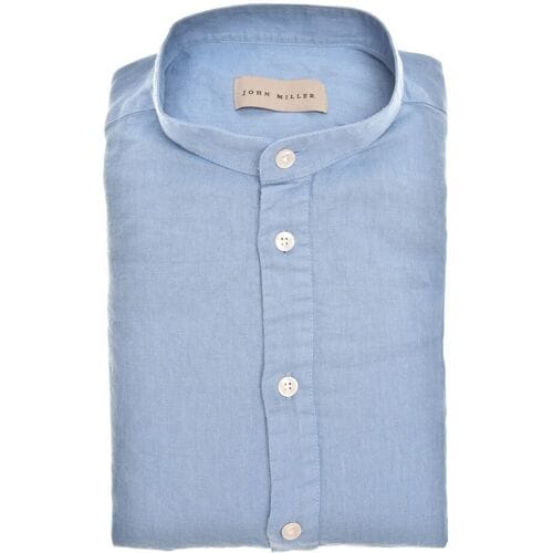 John Miller Overhemd Loose Solid Color Cotton Linnen Midden Blauw / male
