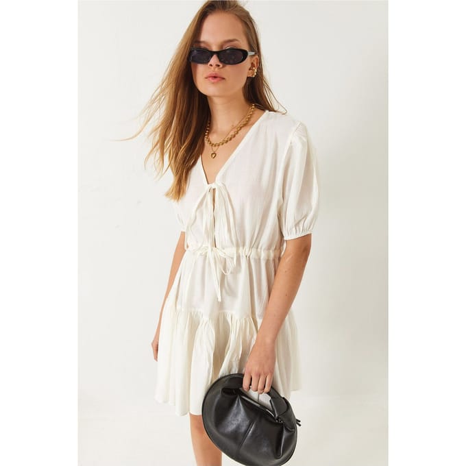 Mini V-hals Jurk met Strik