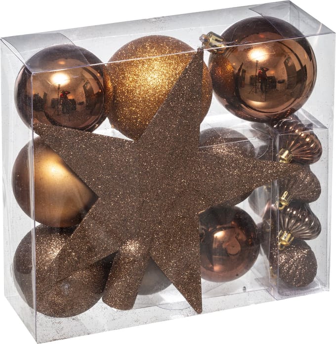 Feeric Lights & Christmas - Kerstballenset Met Ster - 18 st - Brons En Bruin