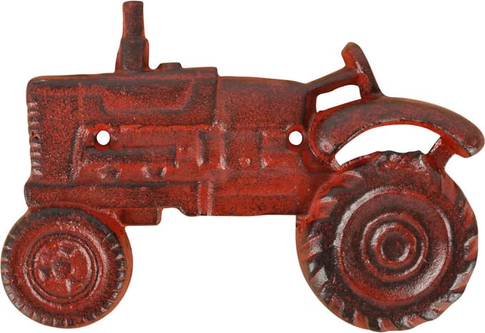 Flesopener in de vorm van een tractor,rood,gietijzer
