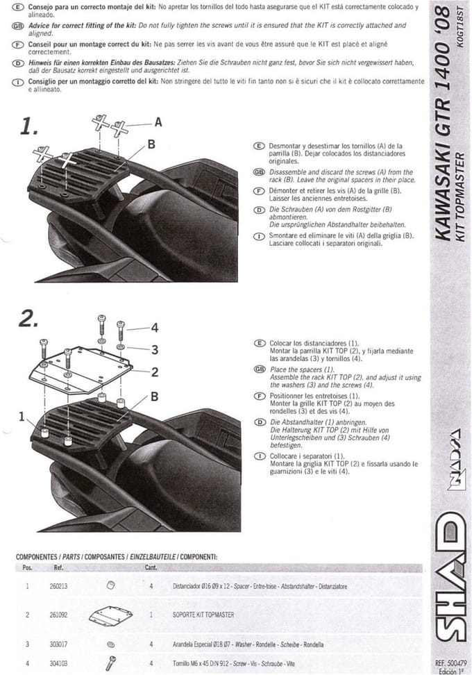 Support de top case Shad pour moto Kawasaki 1000 Versys Après 2012 K0GT18ST Neuf