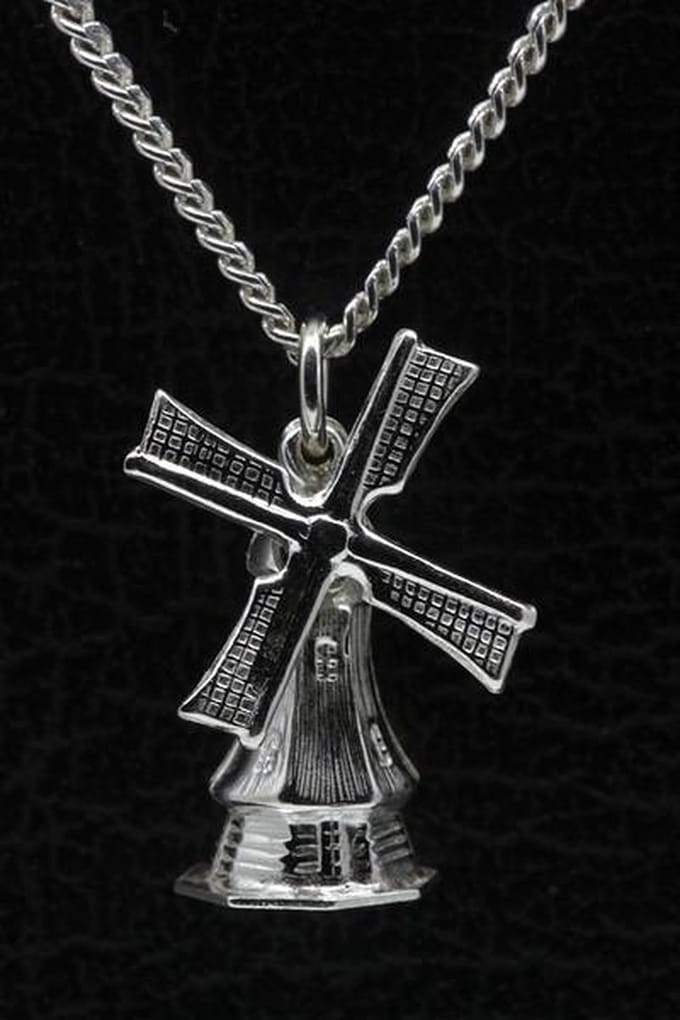 Zilveren Stellingmolen ketting hanger - achtkant klein