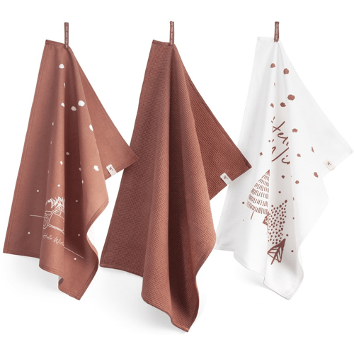 Walra Kerst Theedoeken & Handdoeken - Hello Winter - 3 stuks - Terra