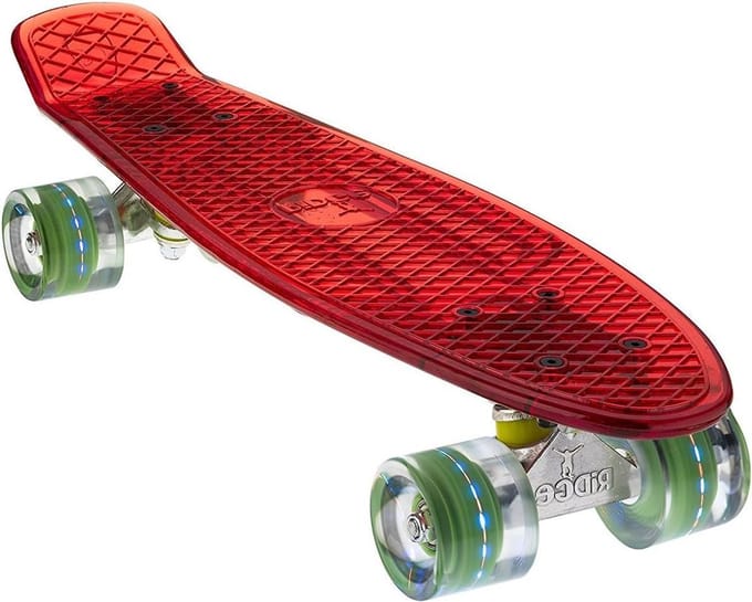 Mini Cruiser Skateboard - Compact Board - Comfortabel Cruisen - Helder Polycarbonaat Dek - 55 cm - Rood/Multi