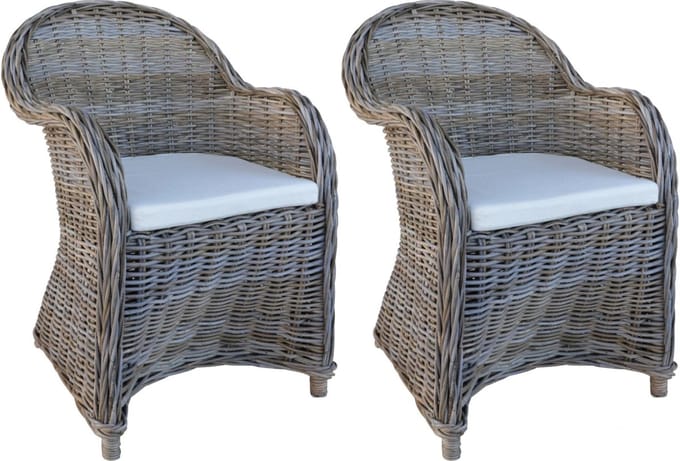 Decomeubel - Rotan Stoel Kubu Grey met wit Kussen - set van 2 stoelen