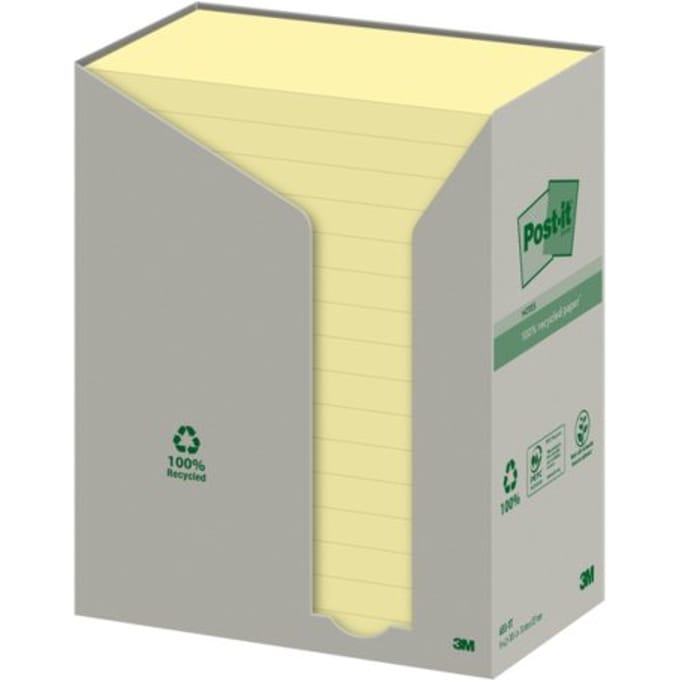 Memoblok Post-it 655 76x127mm recycled geel 16x100 vel