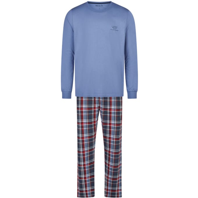 Phil & Co Essential Heren Pyjama Set Lang Blauw/Geruit - Maat M