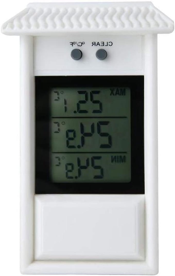 Max Min Thermometer - Temperatuurmeter Kas - Binnen Buiten Meten - IP45 Waterdicht - 132x80x30mm - Wit