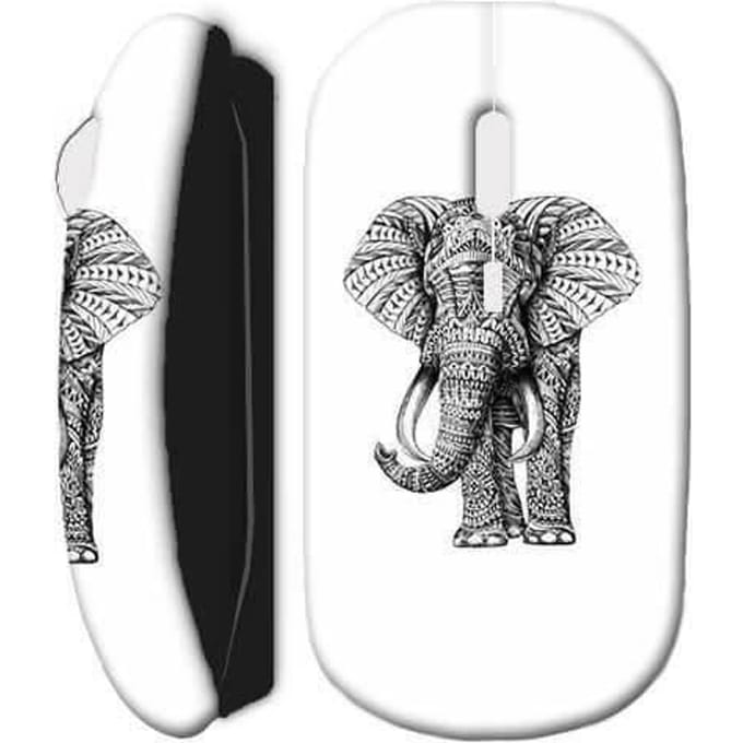 Souris Sans Fil Elephant mandala noire