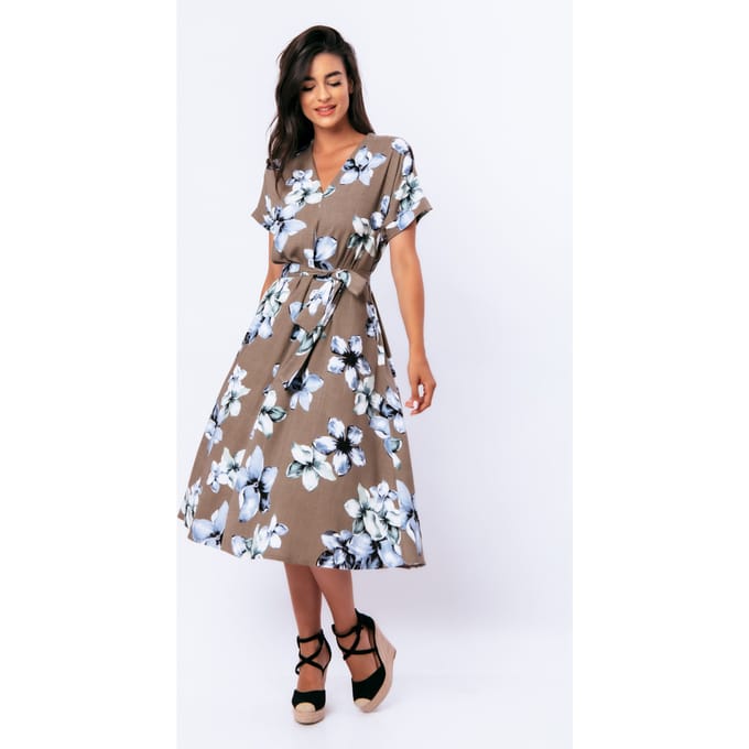Linnen Midi-jurk met bloemenprint en riem