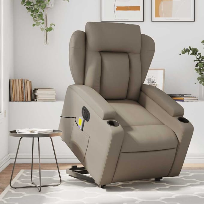vidaXL - Sta-op-massagestoel - elektrisch - kunstleer - cappuccinokleurig