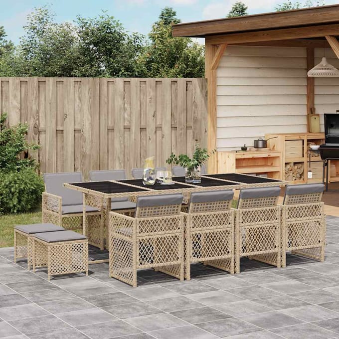 vidaXL - 13-delige - Tuinset - met - kussens - poly - rattan - beige
