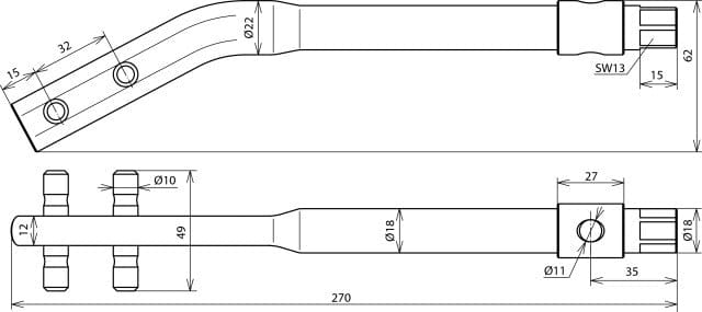 Dehn richtgereedschap gebronsd voor 8-10mm stang met steeksleutel - 595000