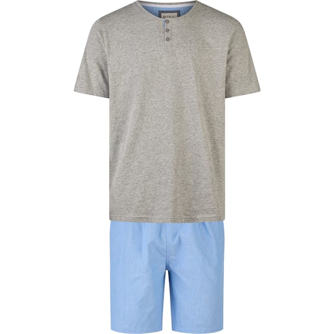 Phil & Co Heren Shortama Korte Pyjama Set Grijs/Blauw - Maat XL