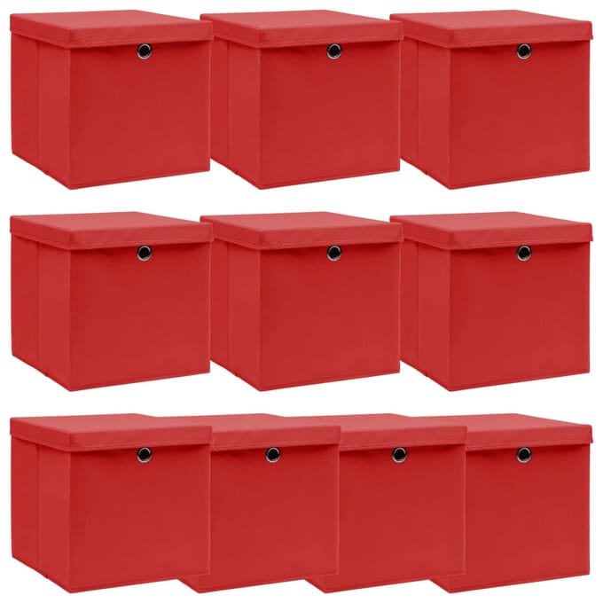 vidaXL - Opbergboxen - met - deksel - 10 - st - 32x32x32 - cm - stof - wit