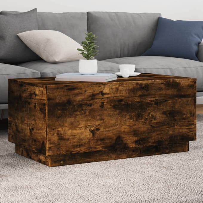 vidaXL - Salontafel - met - LED-verlichting - 90x50x40 - cm - gerookt - eikenkleurig