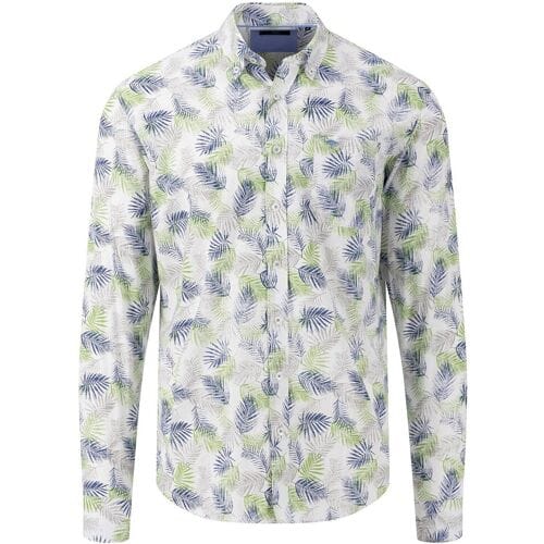 Fynch-Hatton Overhemd Sporty Slub Leaf Pattern Cool Grey / male