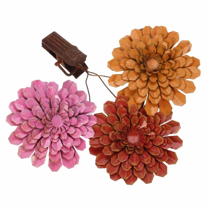 Dahlia's met clip, metaal 10x10x7cm
