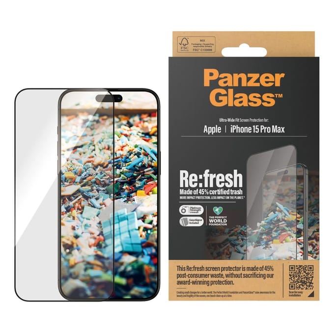 PanzerGlass Refresh Screen Protector Geschikt voor Apple iPhone 15 Pro Max | Case Friendly Tempered Glass | Full Screen | met EasyAligner Montageframe