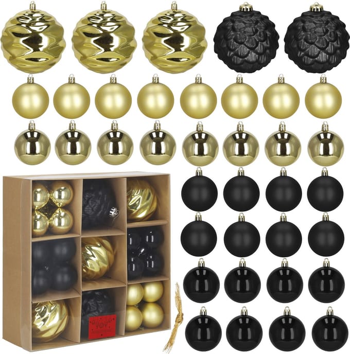 Kerstballen | 37 Stuks | 8 cm | Goud | Zwart