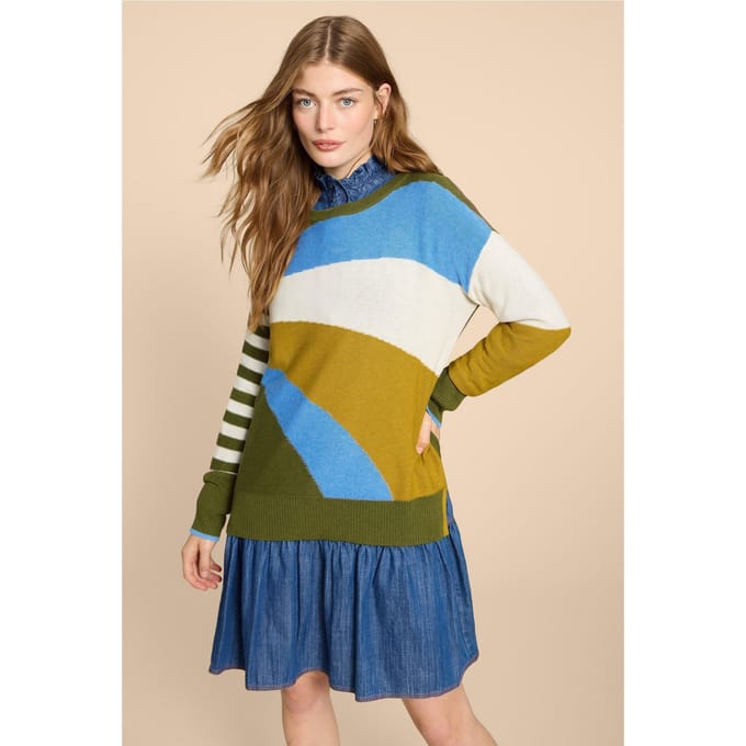 White Stuff Olive Abstract Jumper Green Print Taglia: 24 | Maglioni a maglia Outlet | Donna | Verde
