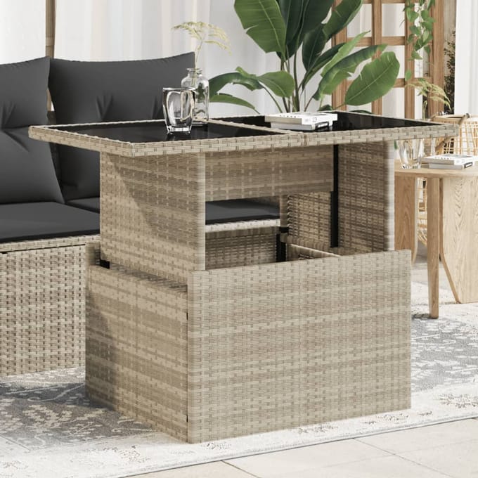vidaXL - Tuintafel - met - glazen - blad - 100x55x73 - cm - poly - rattan - lichtgrijs