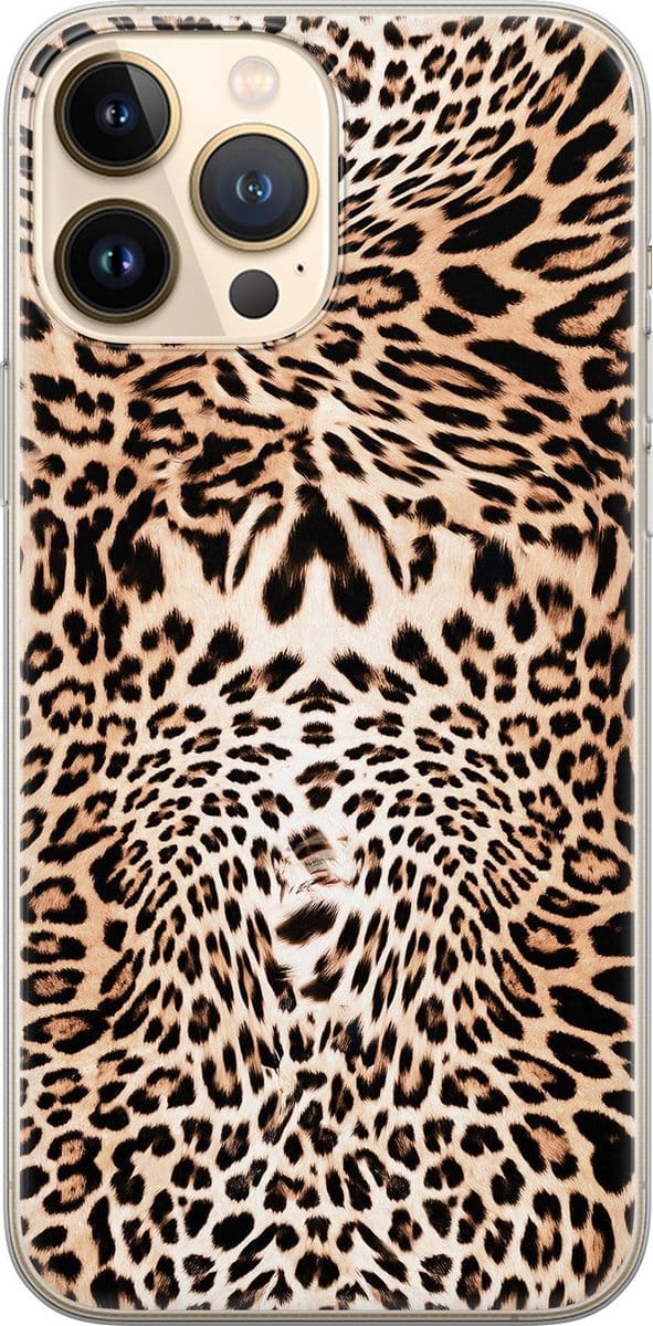 Leuke Telefoonhoesjes - Hoesje geschikt voor iPhone 13 Pro Max - Animal print - Soft case - TPU - Luipaardprint - Bruin