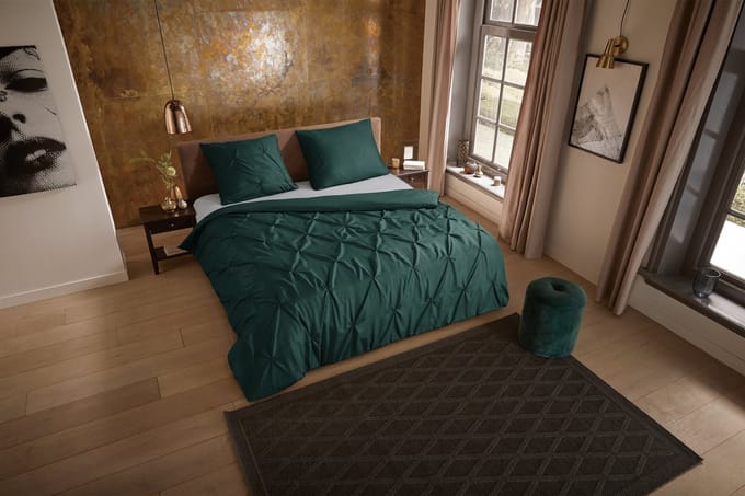 Pure dekbedovertrek luxe stiksel plooien - 2 persoons 200x200/220 cm - Donkergroen - Microvezel
