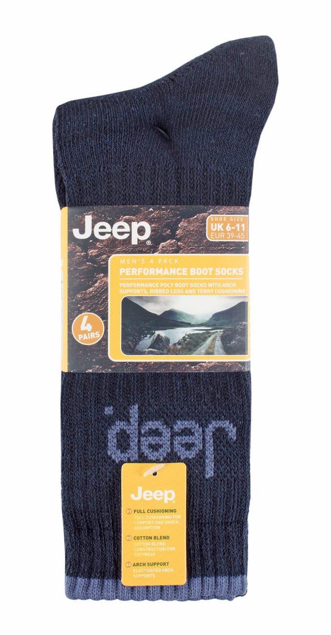 Jeep - 4-pack anti-blaar luxe laarzensokken voor heren - Marine / Denim