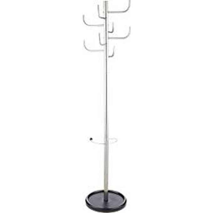 Staande kapstok - staal - 8 haken - parapluhouder met druipschaal - zilver metallic