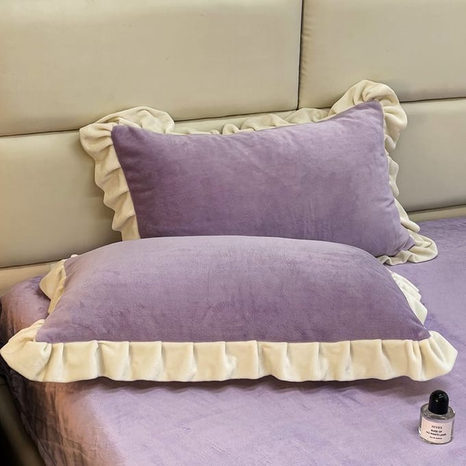 Winter Melkfluweel Kussensloop Verdikt Set van 2 48x74 Kant Effen Kleur Kussensloop voor Dames 48X74cm-2pcs beige