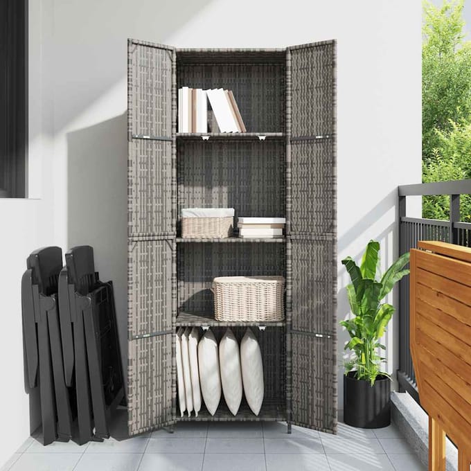 vidaXL - Tuinkast - 59x40x180 - cm - poly - rattan - grijs