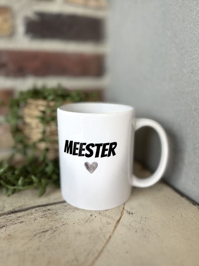 Creaties van Hier- Beker - Black & White mok - Meester