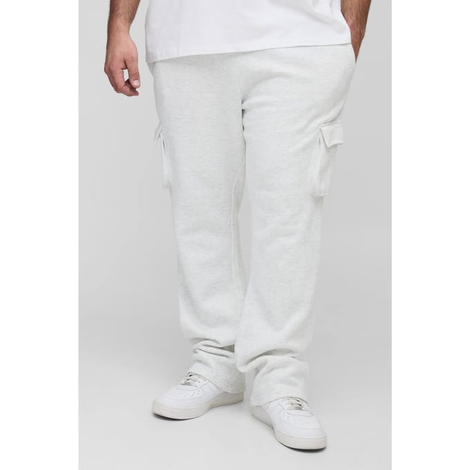 Plus Slim Stacked Flare Cargo Joggers | Grey Marl | Size 4XL