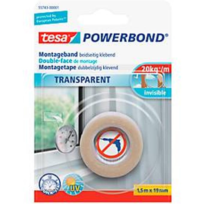 Tesa Montageband Powerbond - Binnen - Transparant - 1.5m X 19mm