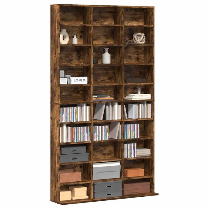 vidaXL - Cd-kast - 102x23x177,5 - cm - bewerkt - hout - gerookt - eikenkleurig